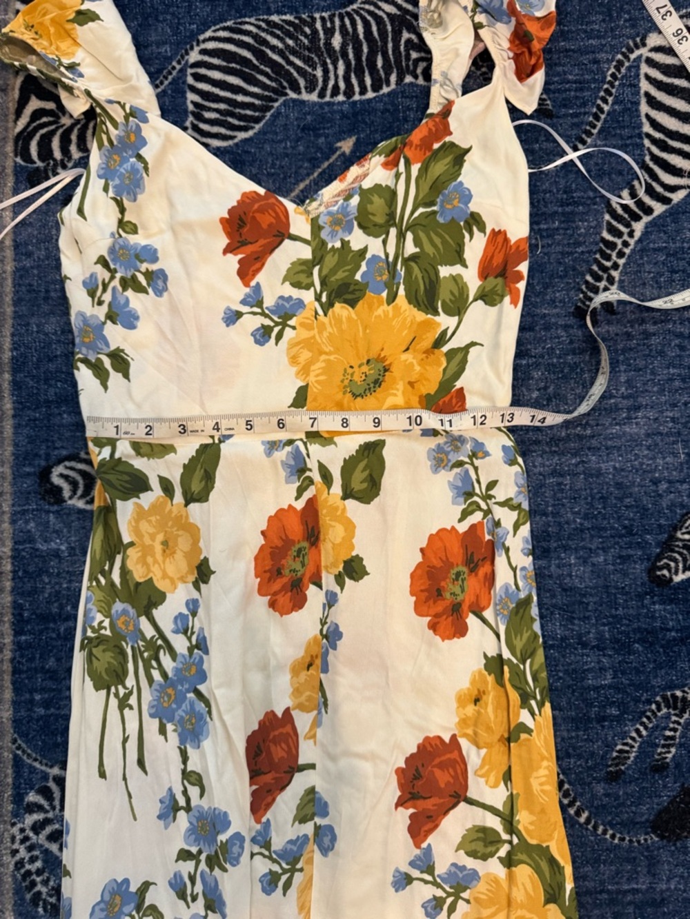 Reformation White Floral Midi Dress with Yellow, Red & Blue Blooms - Picture 7 of 12